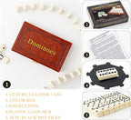Double 6 Dominoes Set in Leatherette Case (28 Tiles with Spinner), Ivory