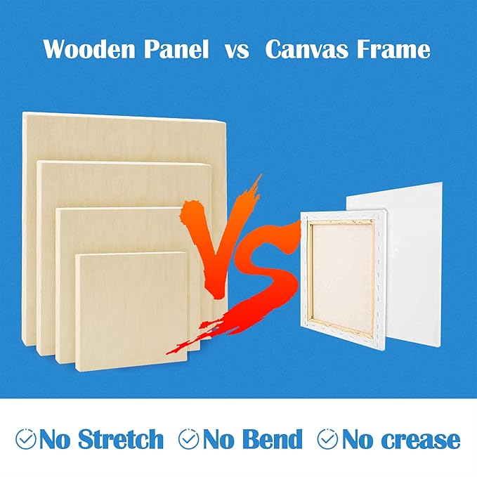 Falling in Art Unfinished Birch Wood Canvas Panels Kit, 8 Pack of 4 Sizes Studio 3/4’’ Deep Cradle Boards for Pouring Art, Crafts, Painting, and More