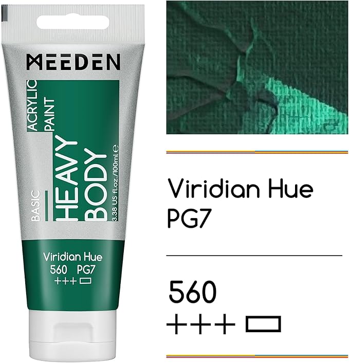 MEEDEN Acrylic Paint Viridian Hue: Bundled with Titanium White Color - 100ml/3.38oz x 2 Bulk Heavy Body Acrylic Paint Tubes for Art Craft Painting
