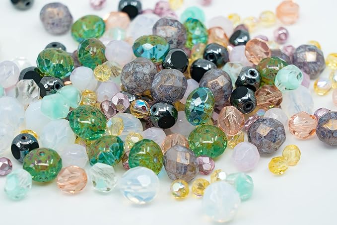 1.8 oz (50g) Gentle Mix of Faceted Fire Polished Czech Glass Beads (Round, Rondelle etc) 4-10mm, Light Pink Teal Yellow Opal