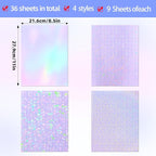 36 Sheets Holographic Sticker Paper, Transparent Holographic Vinyl Laminate Film, Clear Overlay Lamination Sticker Paper Self Adhesive Waterproof - Gem, Dot, Colorful, Star Patterns/8.5x11 inch