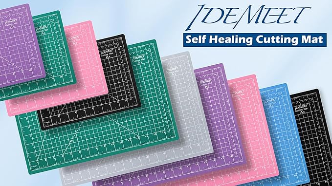 Density-upgraded 9"x12" Self Healing Cutting Mat, Idemeet Rotary Sewing Mat for Crafts, 5-Ply Blade Table Protector Cut Board for Fabric Leather Cutting Quilting Modeling Hobby Project, A4, Gray