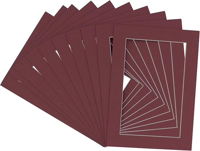 6x8 Mat for 8x10 Frame - Precut Mat Board Acid-Free Maroon 6x8 Photo Matte Made to Fit a 8x10 Picture Frame, Premium Matboard for Family Photos, Show Kits, Art, Picture Framing, Pack of 10 Mats