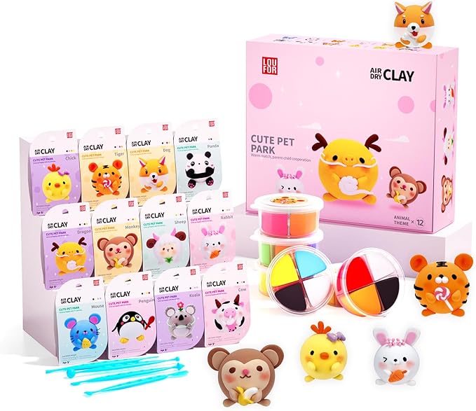 Air Dry Clay Kits - Modeling Clay for Kids, Ultra Light & Soft, Safe & Non-Toxic, DIY Airdryclay Kit with Sculpting Tools and Tutorials, Creatible Art Crafts Toys Gifts for Boys Girls