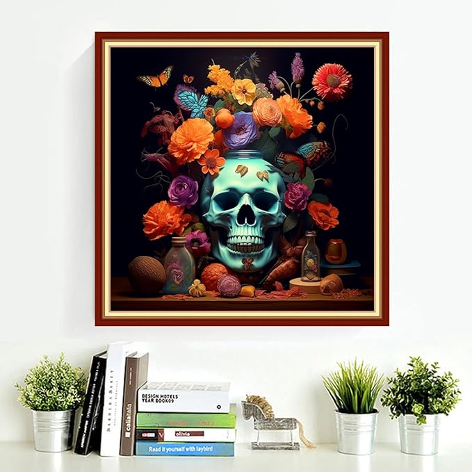 DMCVIVR Stamped Cross Stitch Kits for Adults Beginners Embroidery Kits 11CT Needlepoint Kits Cross Stitch Patterns Embroidery Patterns-Skeleton Flower 18x18 inch