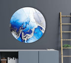 My Photostation.com 20''(50cm) Diameter Blue Marble Round with Silver Details Glass Wall Art Tempered Glass Printing Wall Decor Large Wall Art Wall Hangings
