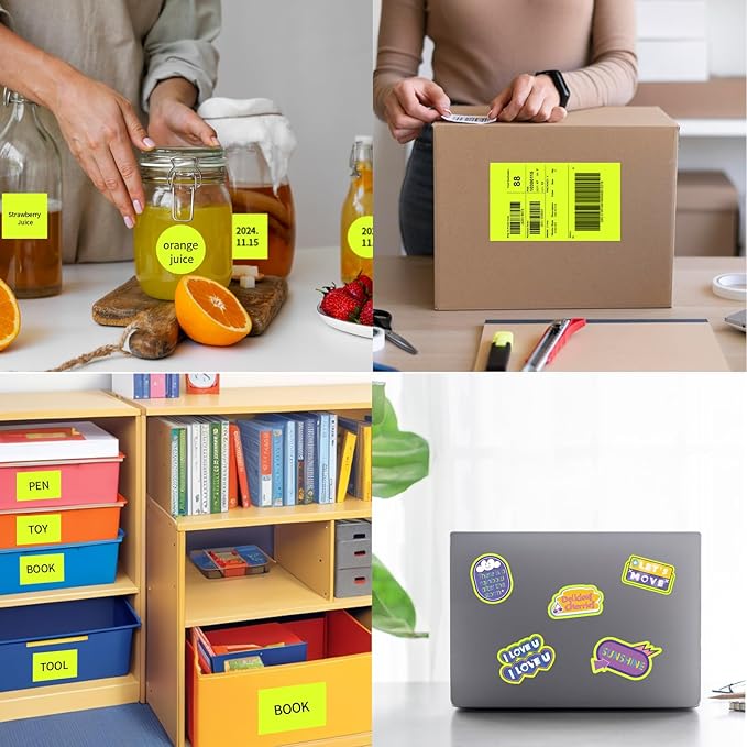 Neon Yellow Sticker Paper Labels for Laser & Inkjet Printer, Fluorescent Yellow Printable Sticker Paper- Matte, Letter Size 8.5" x 11"