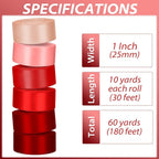 1 Inch Red Satin Ribbons for Crafts, 6 Rolls Single-Faced Red Assorted Ribbons for Gift Wrapping Flower Bouquet Wedding Invitations Bridal Shower Hair Bows Garland Party Decor