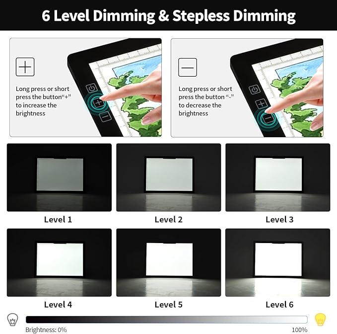 Zocelight Rechargeable A4 Light Box,led Light pad with Built-in Stand & Clip,6 Levels of Brightness Light Box for tracing,Diamond Painting.Light Table for Artists,Drawing,Sketching,Animation,X-ray
