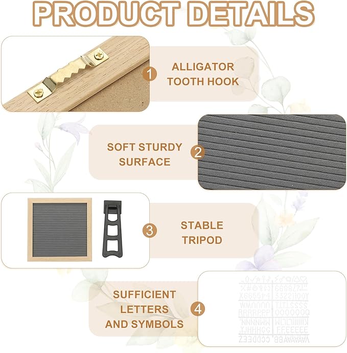 PATIKIL Felt Letter Board, 10x10Inches Gray Wooden Changeable Message Board with Storage Bag Stand for Kitchen Menu Classroom Farmhouse Decor Notes, White Letter