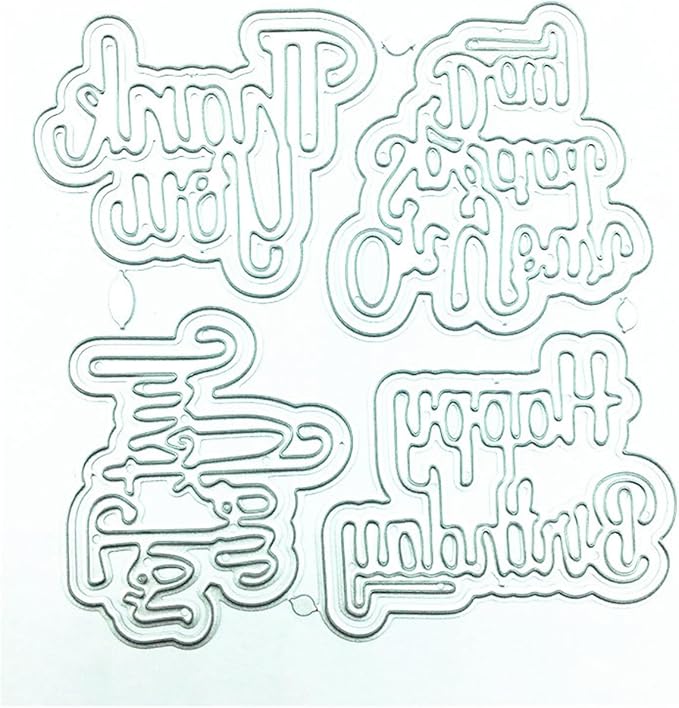 Cutting Dies Metal Stencils Scrapbooking Tools Happy Birthday Thankyou DIY Embossing Template for Paper Card Making Album Arts Crafts Supplies (English words-10.1x10.1cm)
