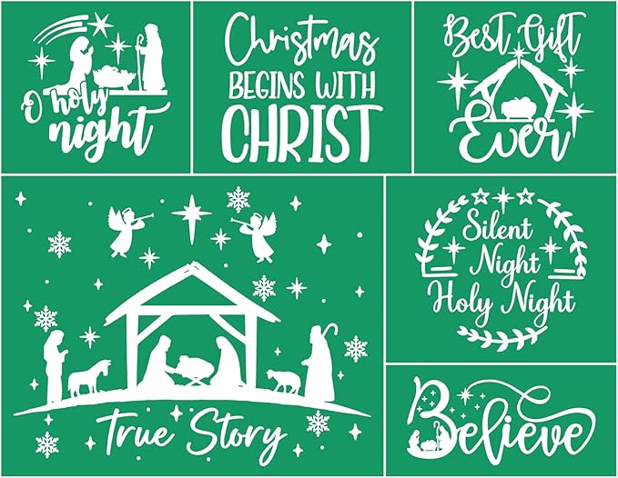 JAJADO Holy Christmas Stencils Self Adhesive Silk Screen Stencils Xmas Believe Screen Print Stencil Holiday Joy Silk Screen Transfers for Crafts on Wood, Fabric, Glass, Wall, Mug, DIY Christmas Decor