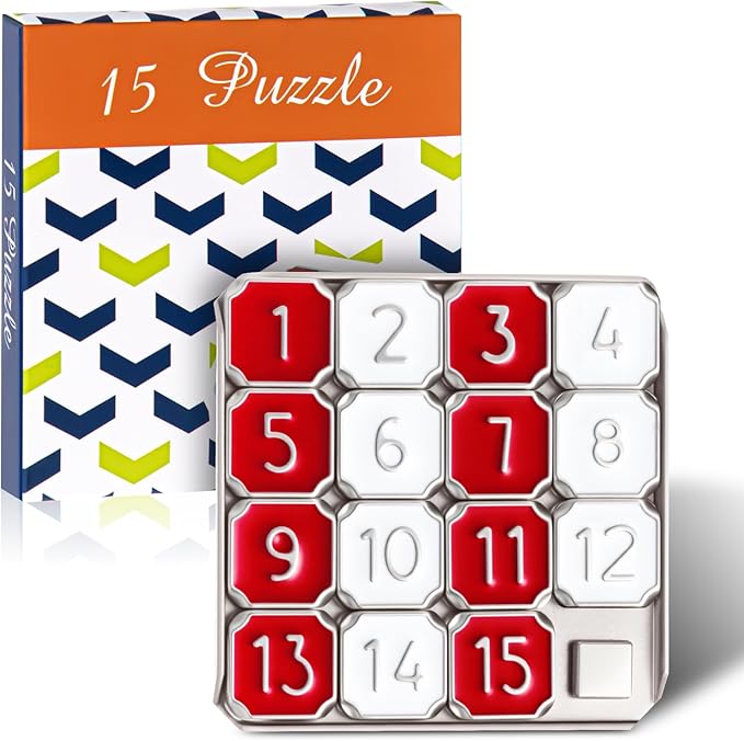Metal Number Slide 15 Puzzle Red and White Number Sliding Puzzle Educational Pocket Funny IQ Game for Teens and Adults, Ideal for Learning Tool Party Favors(Red and White,1 Pack)