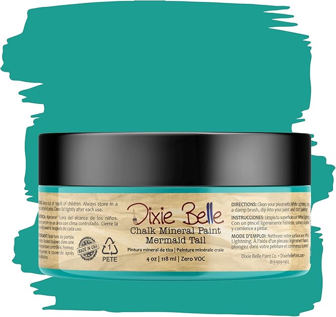 Dixie Belle Paint Company Chalk Finish Furniture Paint - Mermaid Tail (4oz) - Matte Aqua Green Chic Chalk Mineral DIY Furniture Paint