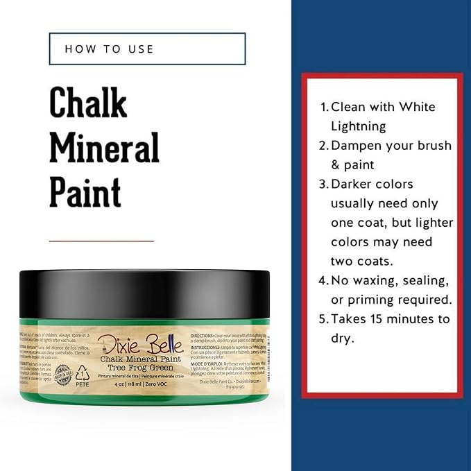 Dixie Belle Paint Company Chalk Finish Furniture Paint - Tree Frog Green (4oz) - Matte Vibrant Green Chic Chalk Mineral DIY Furniture Paint