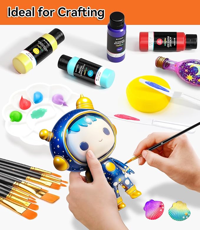 52 PCS Classic & Pastel & Glow in the Dark Acrylic Paint Set with 12 Brushes, 2 Knives & Palette, 36 Colors Art Craft Paint for Beginners, Halloween Pumpkin Canvas Ceramic Rock Painting Kit