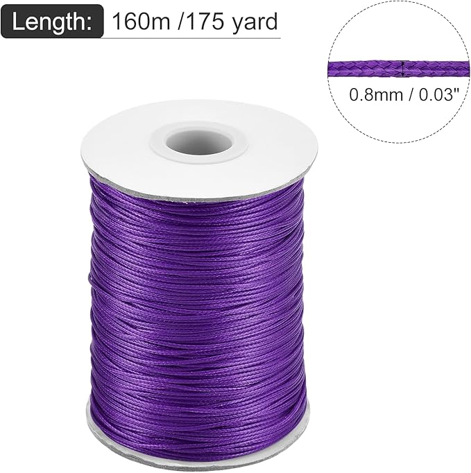 MECCANIXITY Waxed Cord 0.8mm Waxed Polyester Cord 175 Yard Wax String for Bracelet Making,Necklaces, Beading,Jewelry Making and DIY Crafts(Dark Purple)