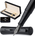 Wordsworth & Black Fountain Pen Set, Fine Nib, Includes 24 Pack Ink Cartridges, Ink Refill Converter & Gift Box, Calligraphy, [All Black], Perfect for Men & Women