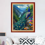 Foxdiviy Stamped Cross Stitch Kits for Beginners Full Range of Cross Stitching 11 CT Printed Cross Stitch Kits for Kids Adults Cross Stitch Patterns Needlepoint Kits-Blue Peacock Landscape 16x20 inch