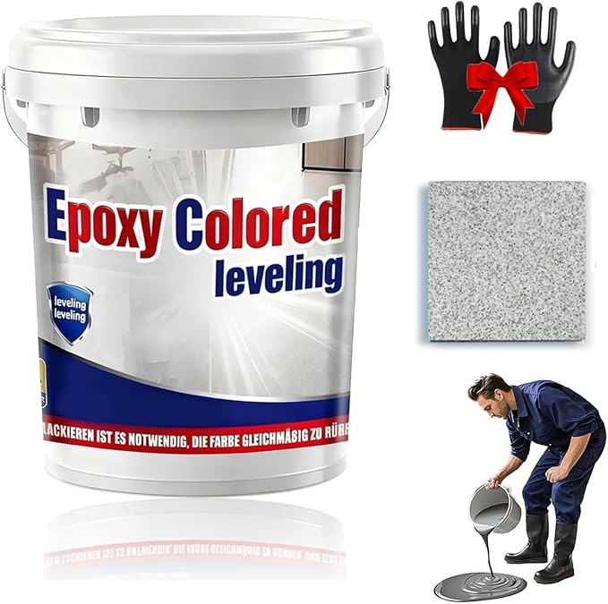 Epoxy Floor Paint, Epoxy Colored Sand Floor Paint, High-Gloss Marble Effect Self-Leveling Coating, Waterproof, Non-Slip, Ultra-Durable for Garage, Basement, Wood Floors (White Heather Gray,6.6 lb)
