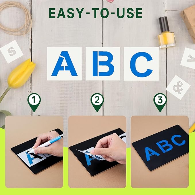 WISYOK 2 Inch 65 Pcs Letter Stencils and Numbers, Reusable Plastic Alphabet Art Craft Templates for Wood, Wall, Fabric, Rock, Signage,Cake,DIY