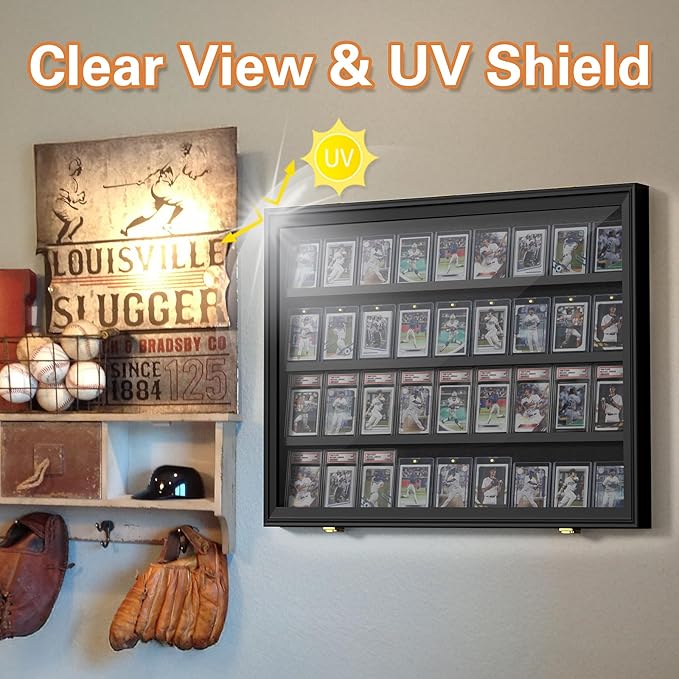 2 Pack Baseball Card Display Case, 36 Graded Card Display Frame Lockable, Trading Card Display with UV Protection Sports Card Display Case for Baseball Cards, Football Cards, Sports Cards