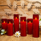 Flickering Flameless Candles Battery Operated with Remote and 2/4/6/8 H Timer Plexiglass Led Pillar Candles Pack of 9 (D2.3 xH 6" 7" 8") with Realistic Moving Wick Candles for Home Decor(Red)