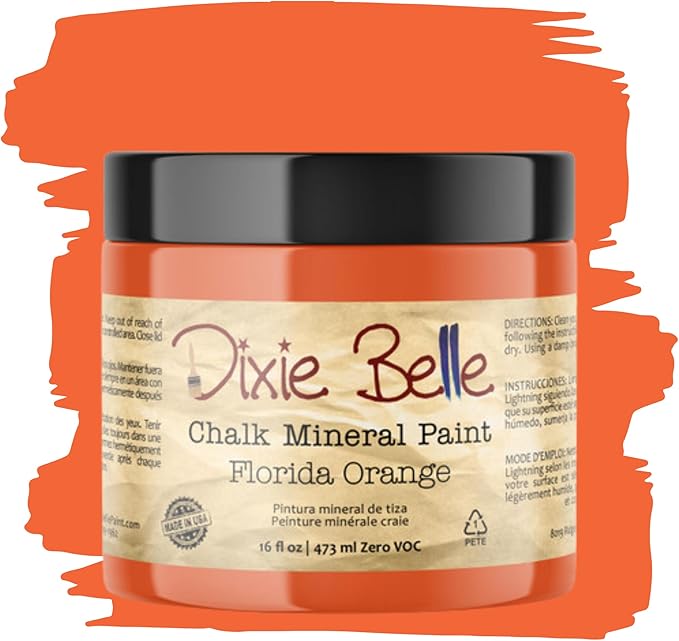 Dixie Belle Paint Company Chalk Finish Furniture Paint - Florida Orange (16oz) - Matte Bright Orange Chic Chalk Mineral DIY Furniture Paint
