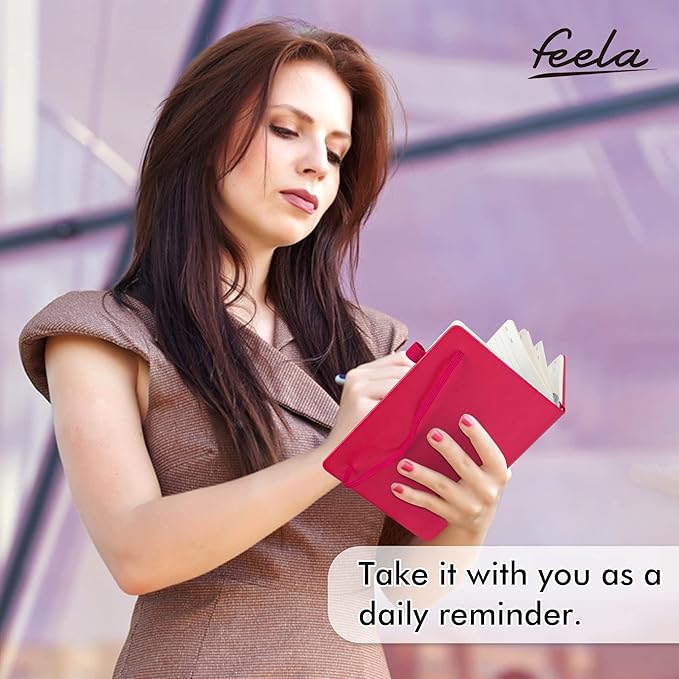 feela 24 Pack Journal Notebook for Work, Business Notebook Bulk Hardcover Lined Writing Journal with Pen Holder for Men Women Note Taking, with 24 Black Pens, 120 GSM, 5.1”x8.3”, A5, Berry