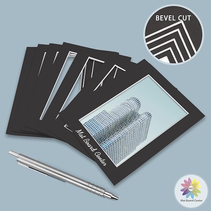 MBC MAT BOARD CENTER, 5 Pack 16x20 for 8x10 Black Picture Mats Frame Mattes, Bevel Cut, Acid Free, 4-ply Thickness