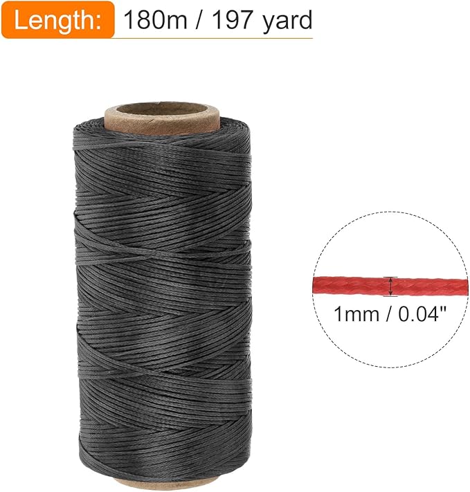 MECCANIXITY Waxed Thread,197 Yard 1mm 210D Flat Wax Thread Polyester Waxed String for Leather Sewing Hand Weaving Book Binding Home Decoration,Black