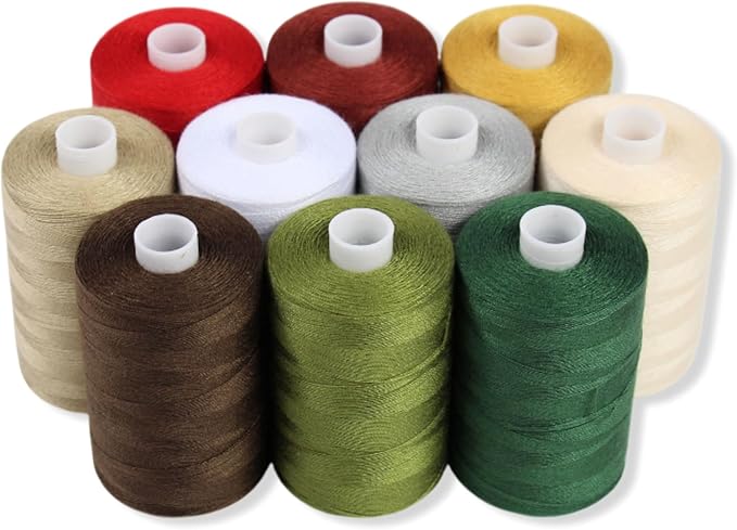 BlesSew Sewing Threads - 10 Large Spools of Polyester Thread for Hand, Quilting & Sewing Machine - Christmas and Festive Shades Colors - 1000 Yards Per Spool