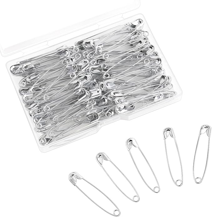 100 Pack Silver Safety Pins Assorted, Galvanized Steel Bulk Safety Pins for Sewing, Clothes, Arts & Craft (1.8 Inch / 45 mm)