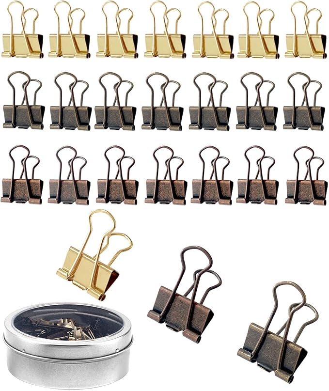 Mini Binder Clips 0.75in 24-Pack - Multicolor Bronze Clips for Notes with Magnetic Case