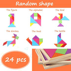 Syhood 24 Pieces Tangrams Puzzles for Students Party Favors Wooden Tangram Pattern Blocks Brain Logic Blocks for Manipulatives Games Educational Gifts and Party Favors(Classic)