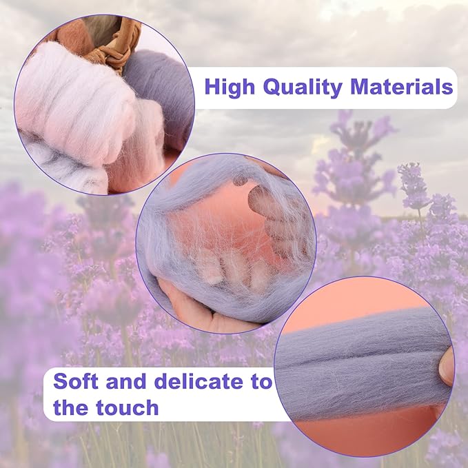 WONVOC Needle Felting Wool 80g, Wool Roving, 8 Colors, Bulk, for DIY Crafts & Felting, 10g/Color, Grey