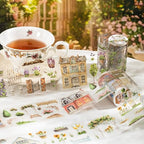 Dream Courtyard PET Tape Set, 4 Rolls of Scenic Ephemera for Junk Journaling, Scrapbooking, Crafting, DIY Projects, Diaries, and Art Supplies