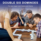IDTQ Dominoes Set for Adults, Double 6 Dominos Game Set with 28 Domino Tiles Double with Upscale Gift Boxes -7 Polyhedral Dice -Classic Board Games (Dark Blue)