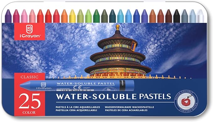 25 Colors Water Soluble Pastels, Watercolor Pastels Set for Beginners and Hobbyists, Includes Sharpener, Palette & Brush for Vibrant Art Creations (Classic)