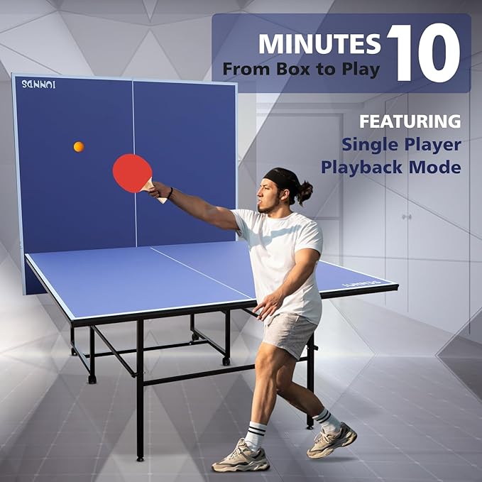 8ft/9ft Mid-Size Table Tennis Table Foldable & Portable Ping Pong Table Set for Indoor Games with Net, 2 Table Tennis Paddles and 3 Balls