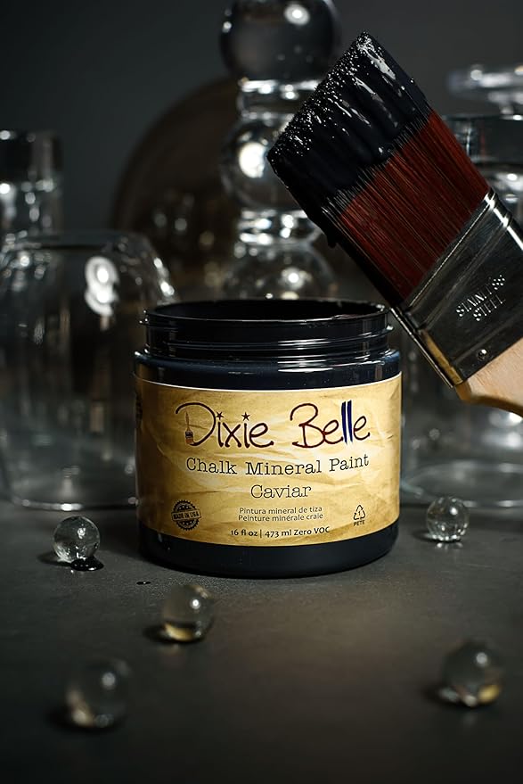 Dixie Belle Paint Company Chalk Finish Furniture Paint - Caviar (16oz) - Matte Black Chic Chalk Mineral DIY Furniture Paint