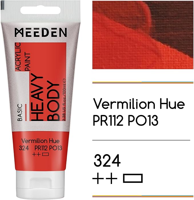MEEDEN Acrylic Paint Vermilion Hue: Bundled with Titanium White Color - 100ml/3.38oz x 2 Bulk Heavy Body Acrylic Paint Tubes for Art Craft Painting