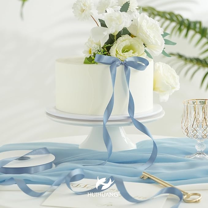 HUIHUANG Dusty Blue Satin Ribbon 1/2 inch X 50 Yards Continuous, Blue Double-Faced Satin Ribbon for Gift Wrapping, Bows, DIY Crafts, Flower Bouquet, Bridal Wedding Decor, Flower Crowns Decor