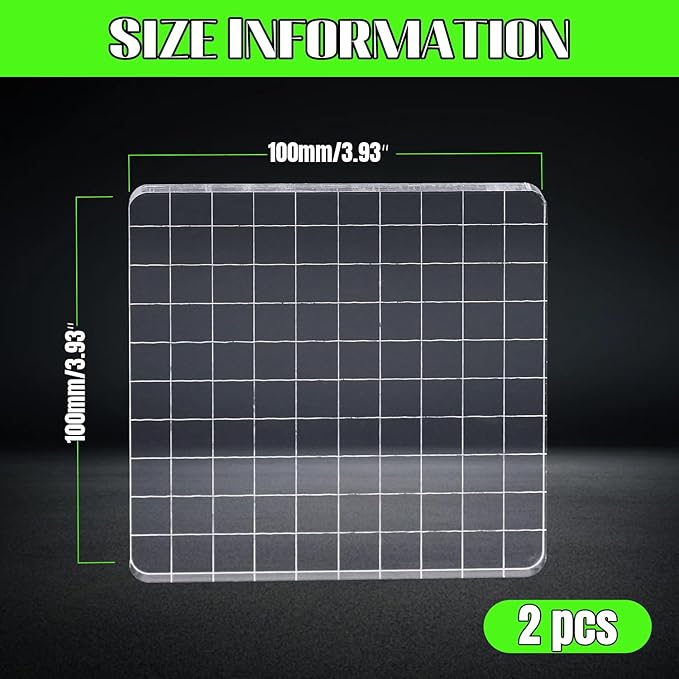 2Pcs Clear Stamp Blocks Set, Square 4 x 4 Inch Acrylic Blocks for Stamping With Grid Lines, Scrapbooking Crafts Tools
