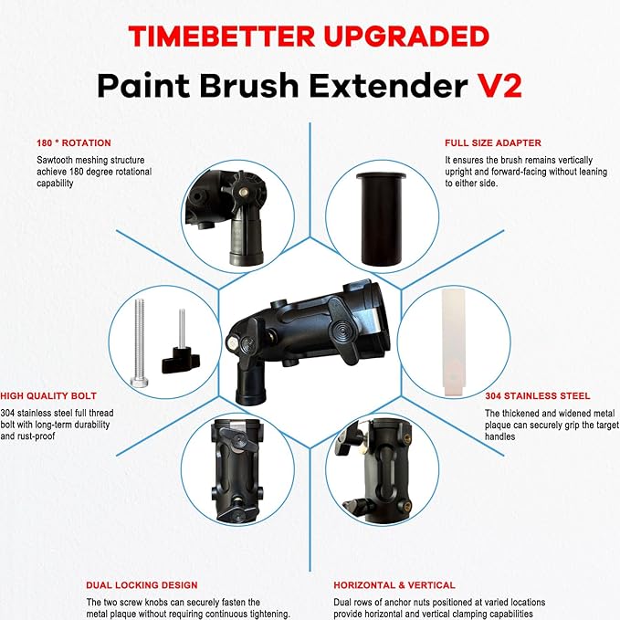 Multi Angle Paint Brush Extender V2, Long Handle Paint Brush, Extension Pole Attachments for Paint Roller, Paint Edger Tool for High Ceilings, Corner Painting Tool for Paint Extension Pole (Black)