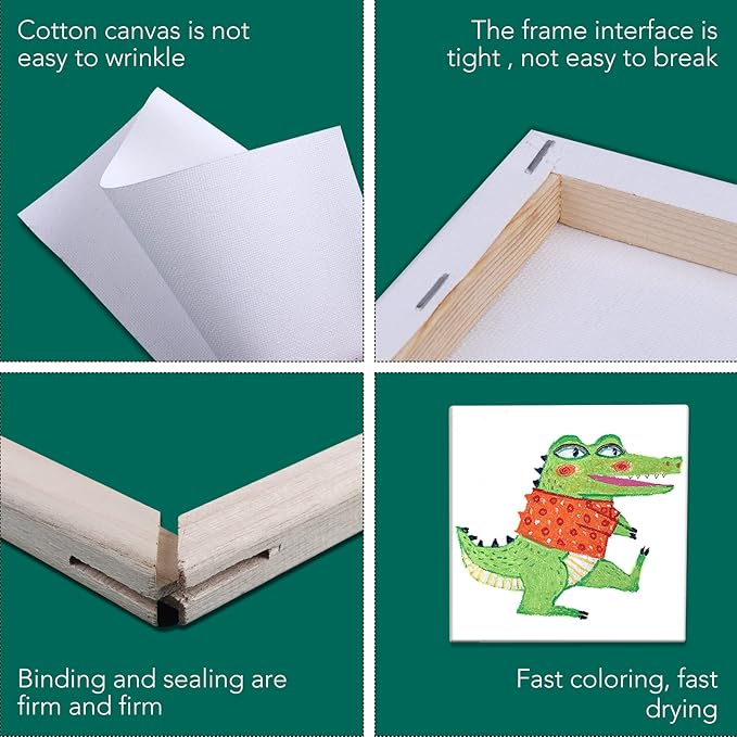 ESRICH Mini Stretched Canvas 16Pack 3x3inch, 2/5Inch Profile Art Primed Canvases for Painting, Cotton Small Professional Stretched Canvas for Kids and Art Supplies.