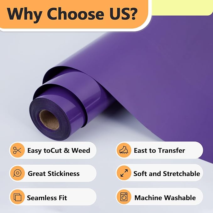 RENLITONG Matte Purple Iron on Vinyl Roll - 12Inch x 13ft HTV Heat Transfer Vinyl for T-Shirt, HTV Rolls for All Cutter Machine - Easy to Cut & Weed for Heat Transfer Design