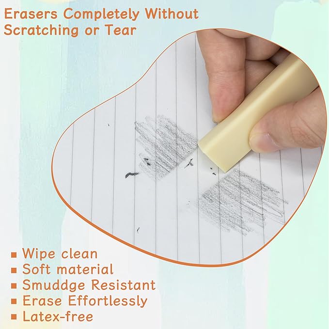 EULANT Pencil Erasers 6 Pieces, White 2B Rubbers Erasers for Schools Office Kids Adults, Soft Art Erasers for Writing Drawing Student Teachers
