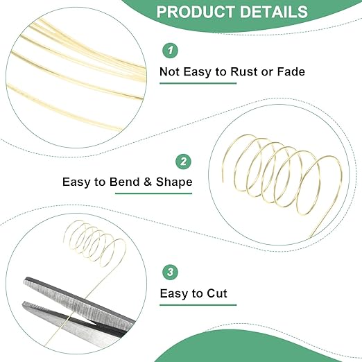 0.4 mm/26 Gauge Copper Wire for Jewelry Making, 30.2FT Copper Beading Craft Wire for Jewelry/Weaving/DIY Crafting/Planting, Color-Retaining [9.2M, Light Golden]