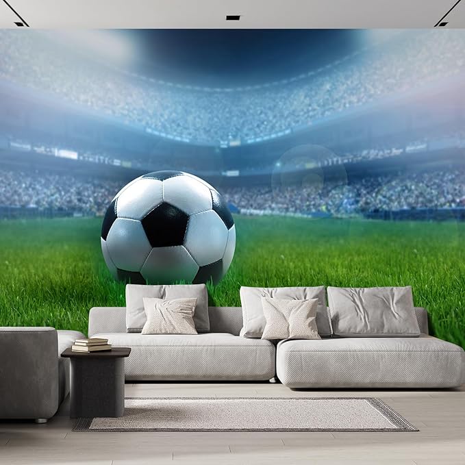 wall26 Wall Sticker/Wall Mural Close Up of a Football Ball on a Full Stadium, Not Peel and Stick, Non-Woven Wallpaper Decorative for Bedroom, Living Room,Office - 132x120 inches